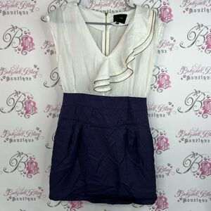 Ark & Co dress ruffle zipper detail dual White and Purple navy Dress flattering
